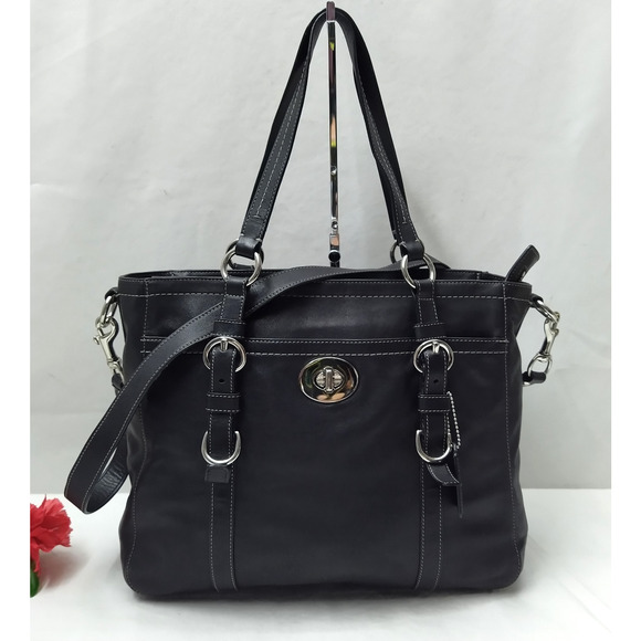 Coach Black Soft Leather Turnlock Double Handles Satchel Zipper Closure Bag - Picture 1 of 16